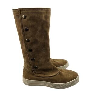 Theory Tall Suede Boots Womens 6 (36) Camel Tan Brown Snaps Bohemian Boho Hippie